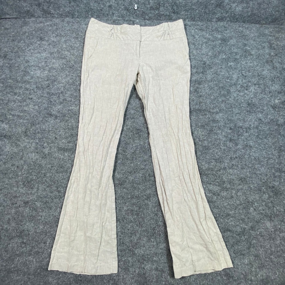 Twenty One Linen Blend Pinstripe‎ Flare Leg Trousers Beige White Size 11
